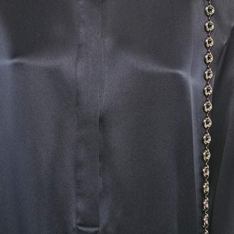 Pre Owned Loewe Navy Blue Satin Chain Detail Short Shirt Dress S