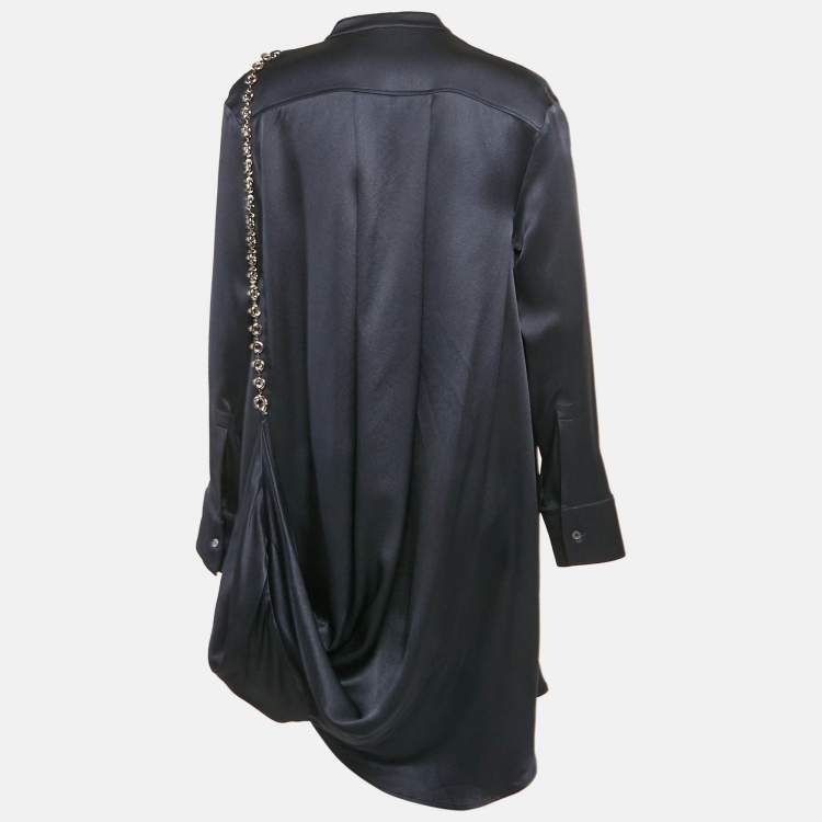 Pre Owned Loewe Navy Blue Satin Chain Detail Short Shirt Dress S