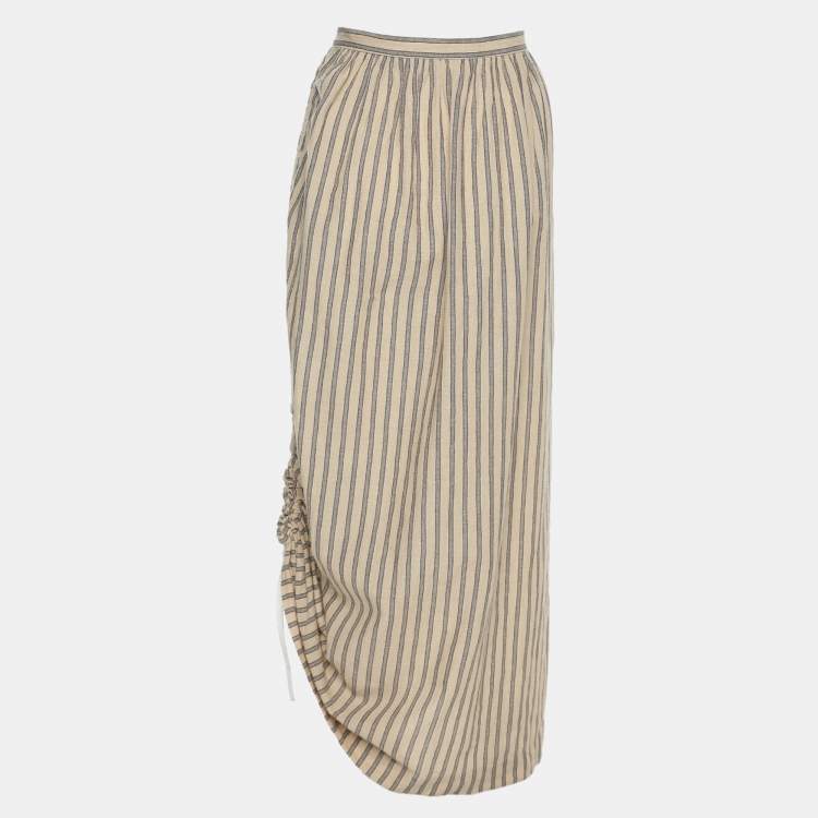 Pre Owned Loewe Beige/Brown Striped Linen Skirt M