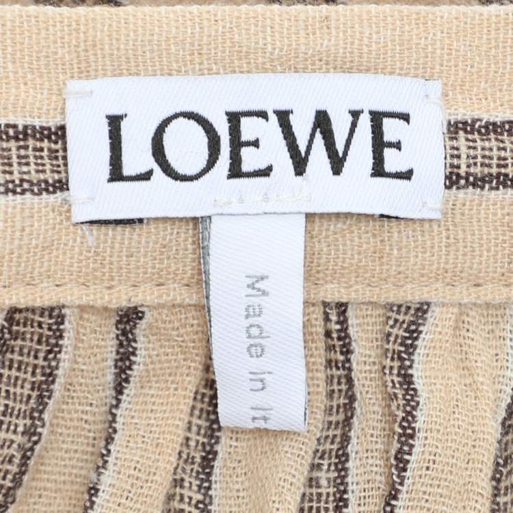 Pre Owned Loewe Beige/Brown Striped Linen Skirt M