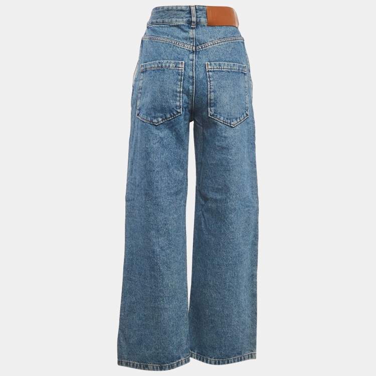 Pre Owned Loewe Blue Anagram Engraved Denim Straight Leg Jeans S Waist 27"