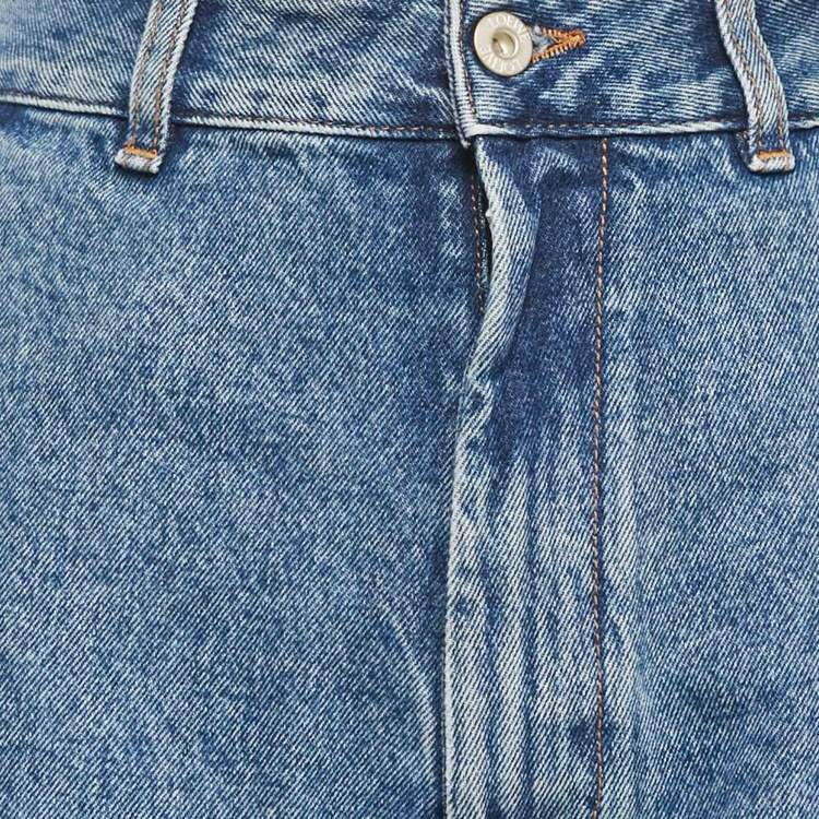 Pre Owned Loewe Blue Anagram Engraved Denim Straight Leg Jeans S Waist 27"