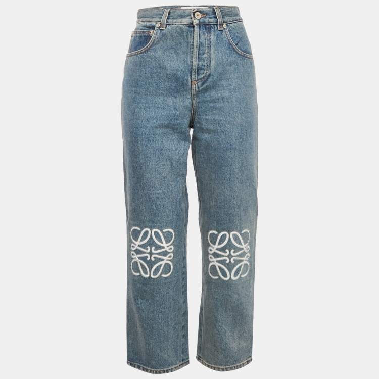 Pre Owned Loewe Light Blue Denim Anagram Detail Straight Leg Jeans M Waist 28"