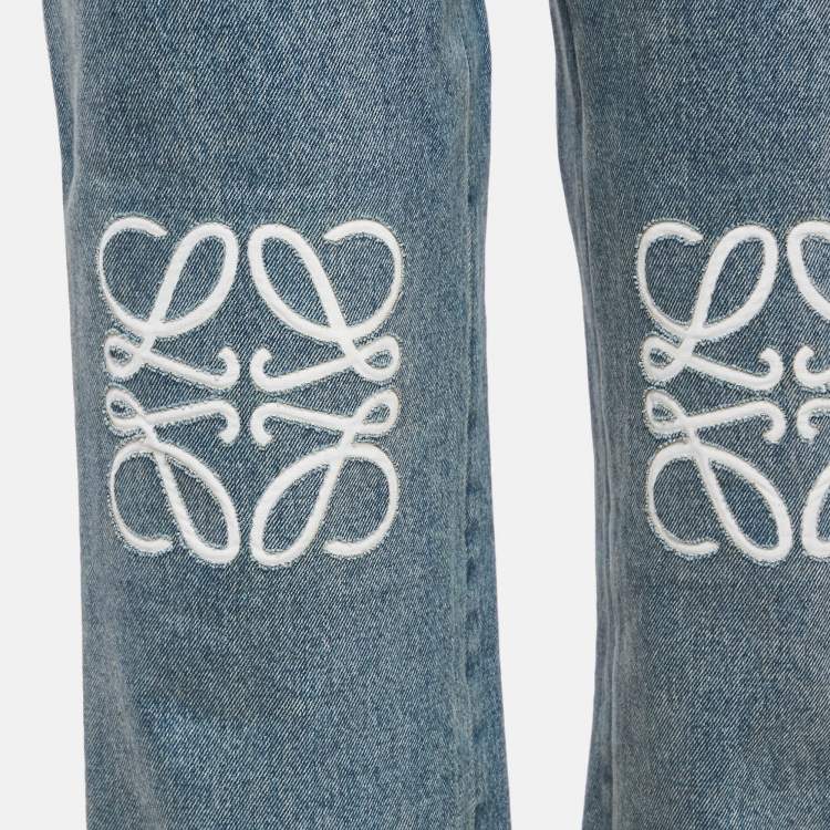 Pre Owned Loewe Light Blue Denim Anagram Detail Straight Leg Jeans M Waist 28"