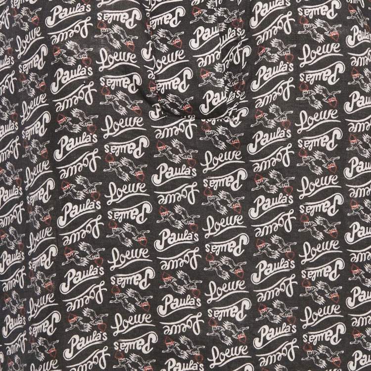 Pre Owned Loewe x Paula & Mopitz Ibiza Navy Blue Printed Linen Collared Tunic XS