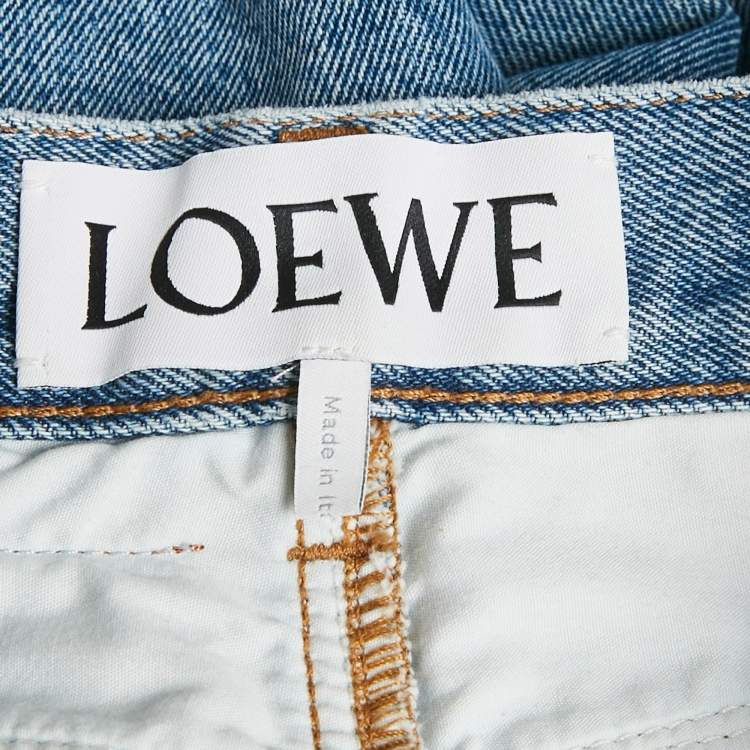 Pre Owned Loewe Blue Denim Anagram Detail Cropped Jeans S Waist 27"