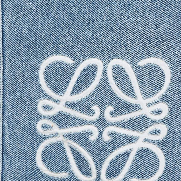 Pre Owned Loewe Blue Denim Anagram Detail Cropped Jeans S Waist 27"