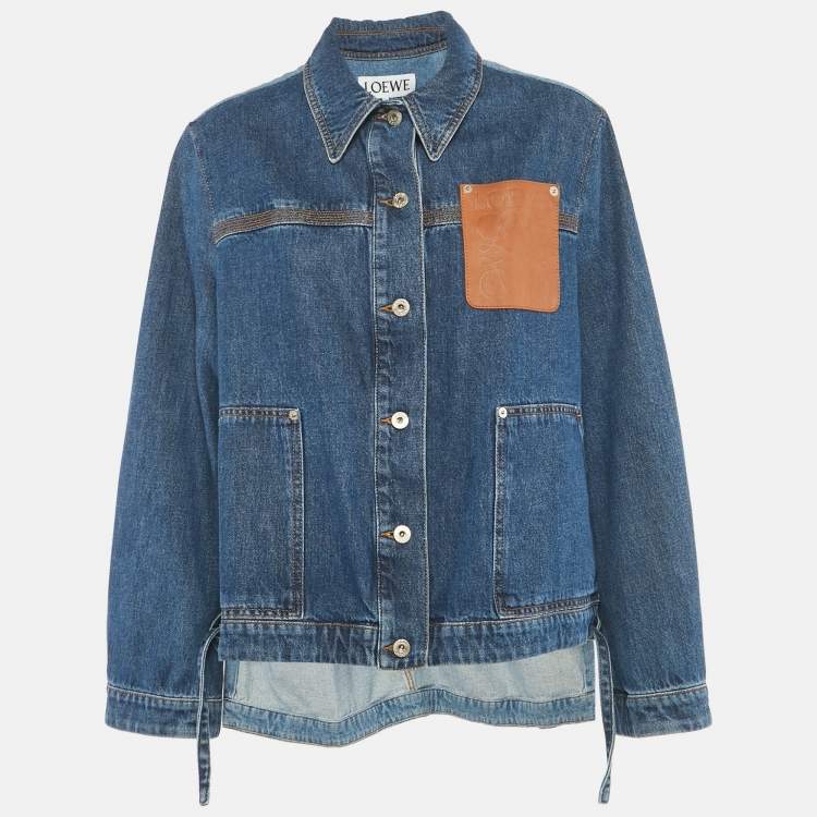 Pre Owned Loewe Blue Leather Trim Denim Worker Jacket S