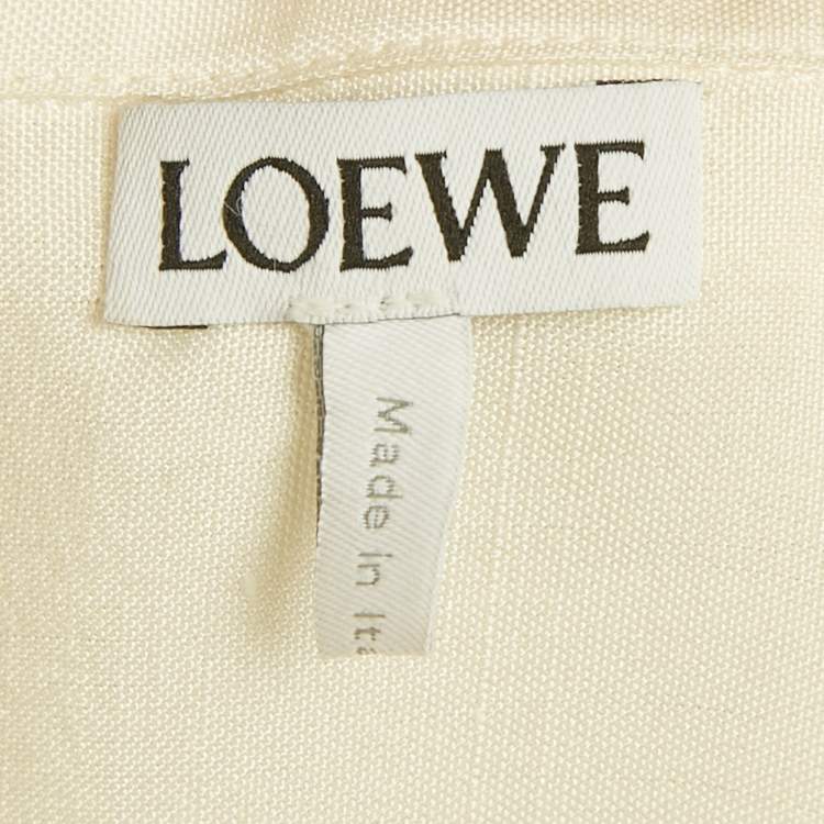 Pre Owned Loewe Cream Logo Embroidered Silk Anagram Shirt L