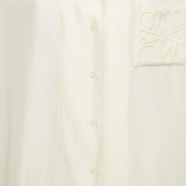 Pre Owned Loewe Cream Logo Embroidered Silk Anagram Shirt L