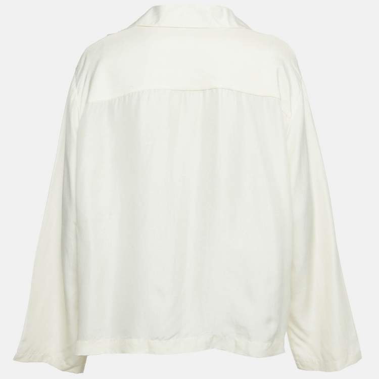 Pre Owned Loewe Cream Logo Embroidered Silk Anagram Shirt L