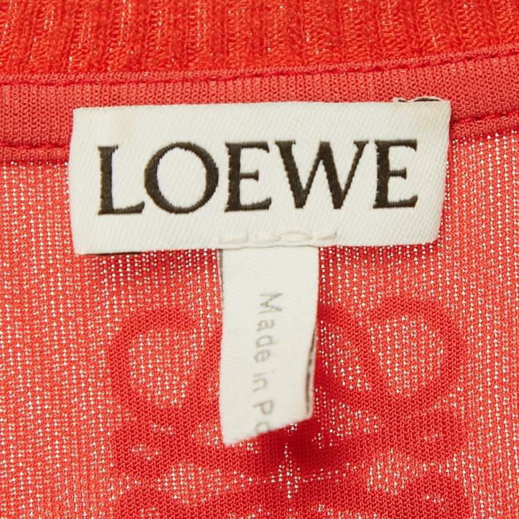 Pre Owned Loewe Red Printed Mesh Midi Dress XS