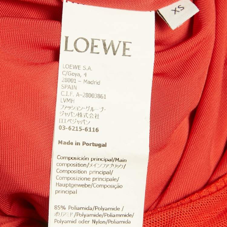 Pre Owned Loewe Red Printed Mesh Midi Dress XS