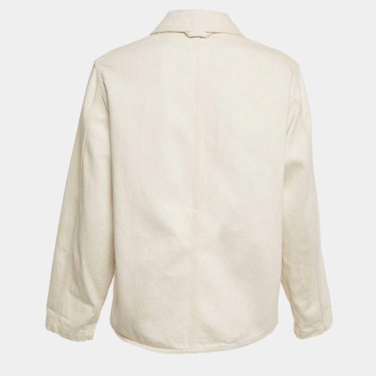 Pre Owned Loewe Cream Denim Leather Trim Workwear Jacket XS