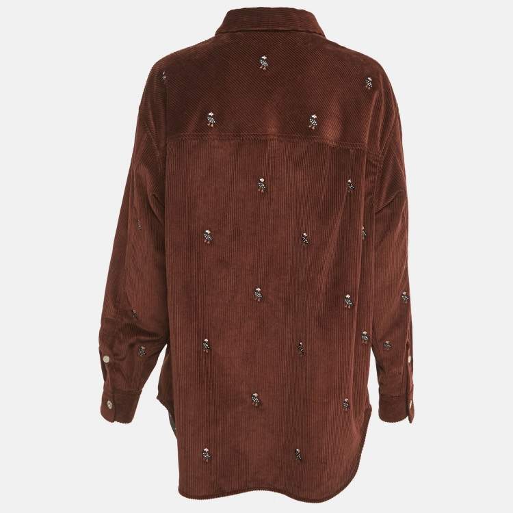 Pre Owned Loewe Maroon Embroidered Corduroy Oversized Shirt XXL