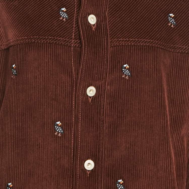 Pre Owned Loewe Maroon Embroidered Corduroy Oversized Shirt XXL