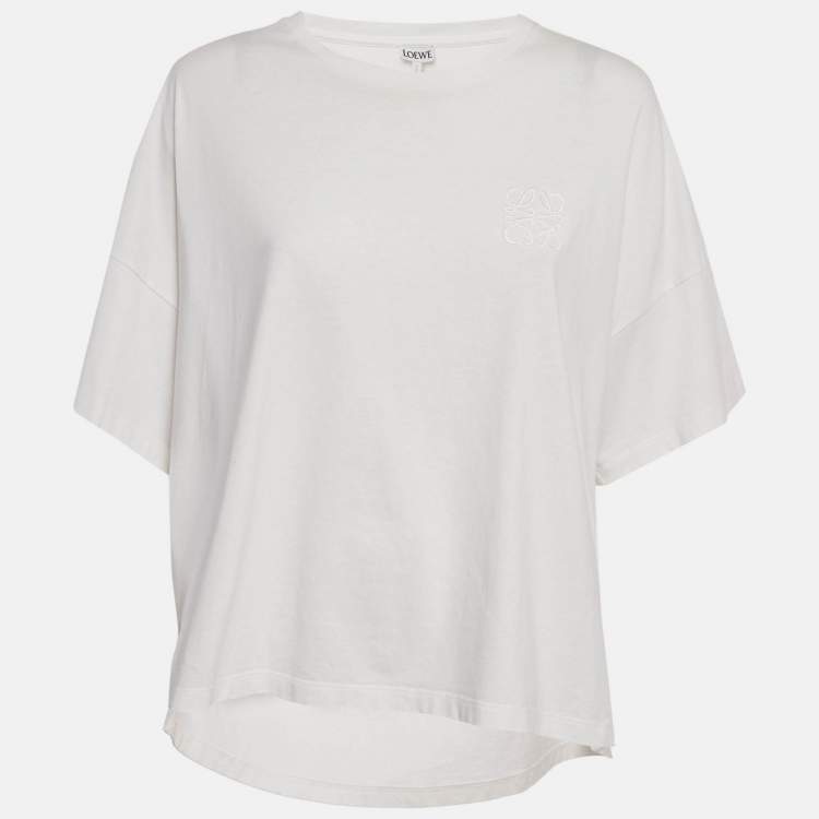 Pre Owned Loewe White Anagram Embroidered Cotton High Low T-Shirt M