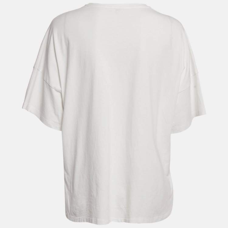 Pre Owned Loewe White Anagram Embroidered Cotton High Low T-Shirt M
