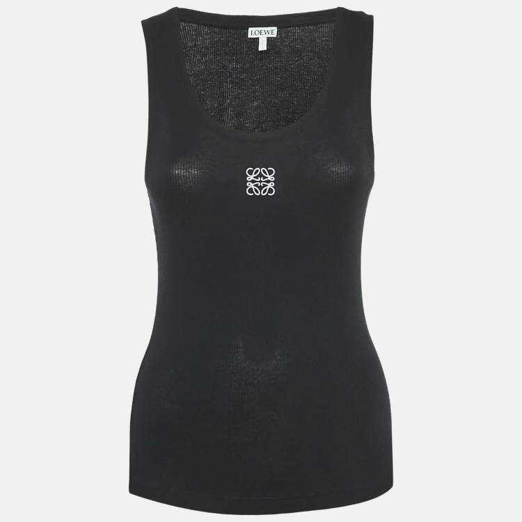 Pre Owned Loewe Black Anagram Embroidery Rib Knit Tank Top M
