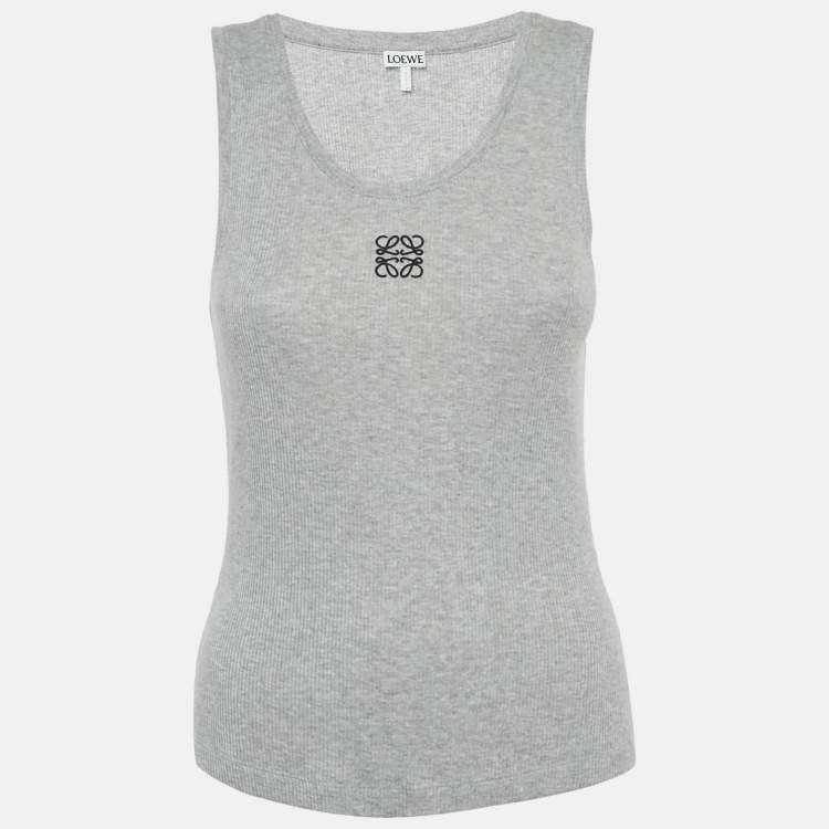 Pre Owned Loewe Grey Anagram Embroidery Rib Knit Tank Top M