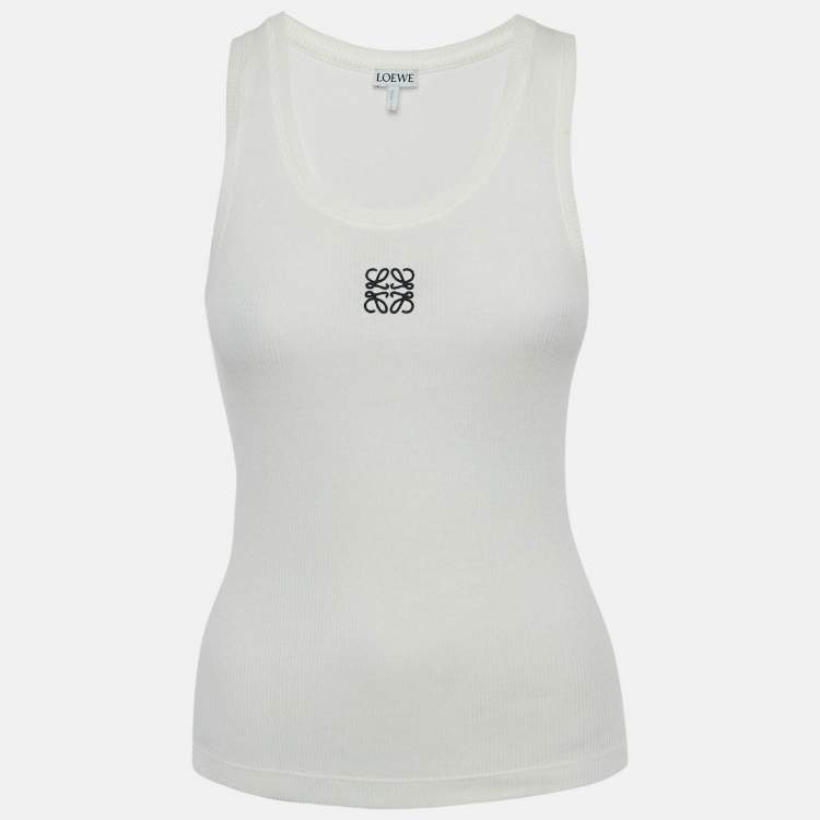 Pre Owned Loewe Off-White Anagram Embroidery Rib Knit Tank Top S
