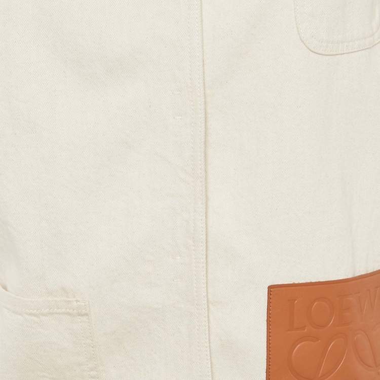 Pre Owned Loewe Ecru Logo Leather Trim Workwear Denim Jacket S