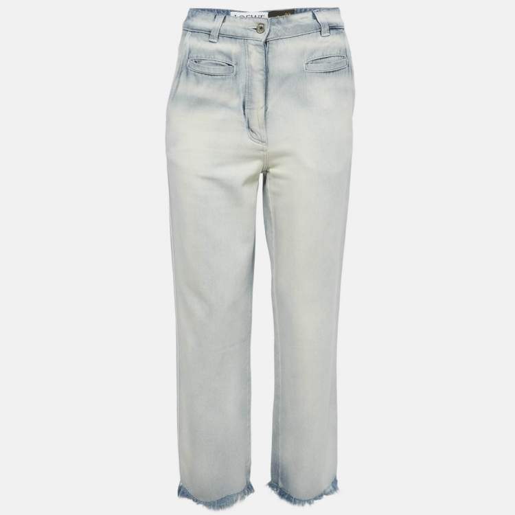 Pre Owned Loewe x Paula's Ibiza Blue Faded Denim Raw Edge Jeans S Waist 26"