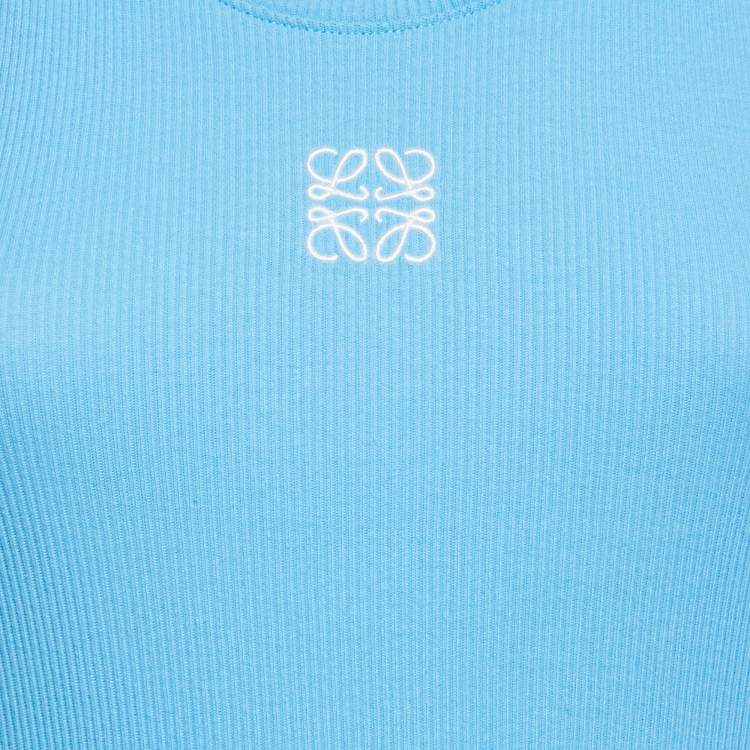 Pre Owned Loewe Blue Angaram Embroidered Rib Knit Tank Top M