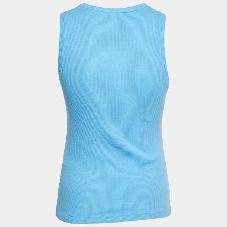 Pre Owned Loewe Blue Angaram Embroidered Rib Knit Tank Top M