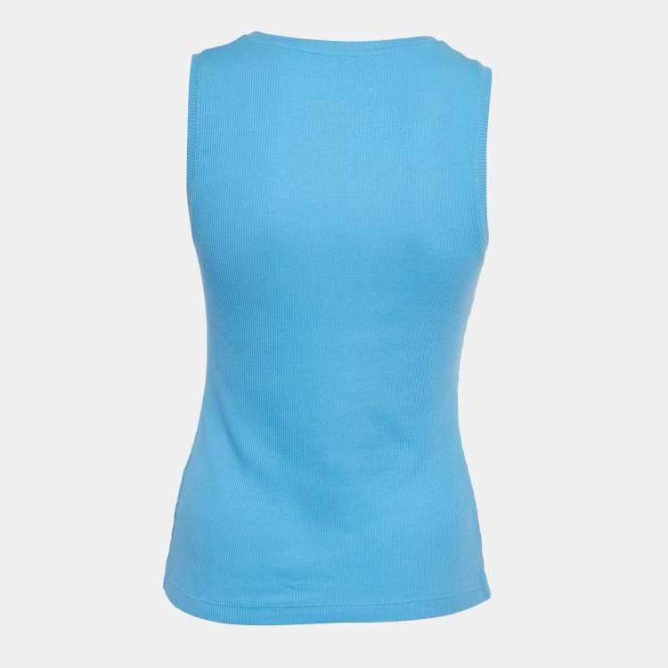 Pre Owned Loewe Blue Anagram Embroidered Cotton Tank Top M