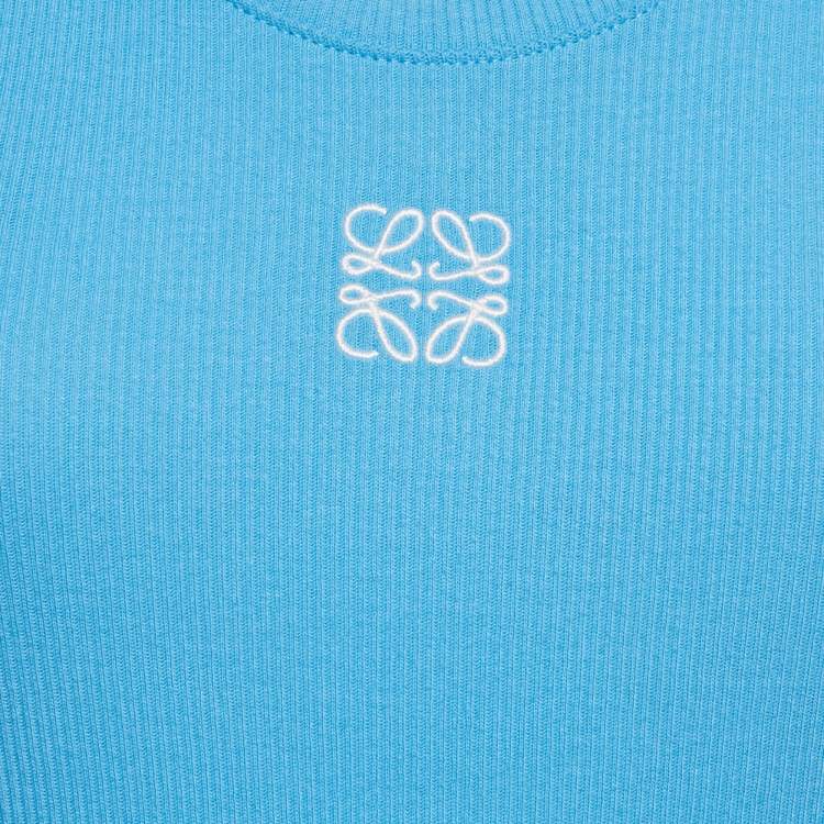 Pre Owned Loewe Blue Anagram Embroidered Cotton Tank Top M