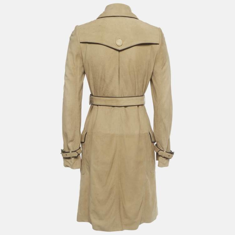 Pre Owned Loewe Beige Suede Double Breasted Coat S