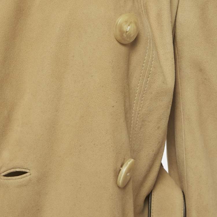 Pre Owned Loewe Beige Suede Double Breasted Coat S