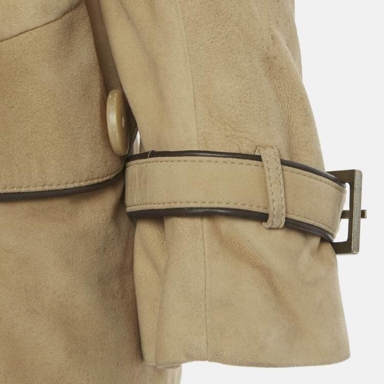 Pre Owned Loewe Beige Suede Double Breasted Coat S