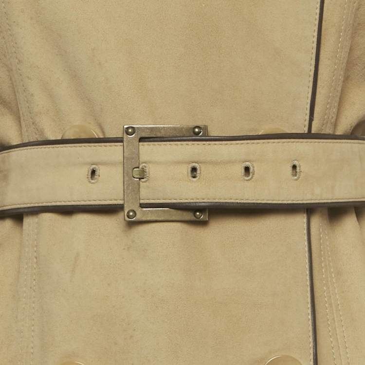 Pre Owned Loewe Beige Suede Double Breasted Coat S