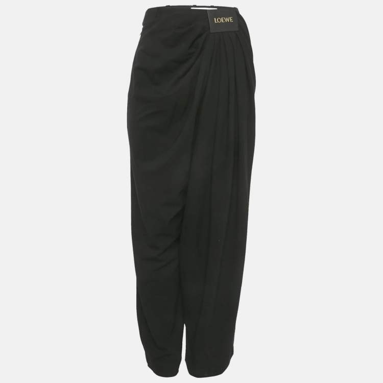 Pre Owned Loewe Black Crepe Logo Draped Trousers XS