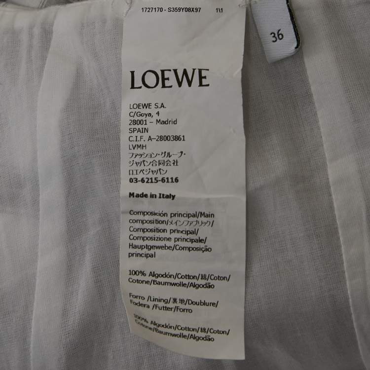 Pre Owned Loewe White /Grey Checkered Print Cotton Tiered Midi Skirt S
