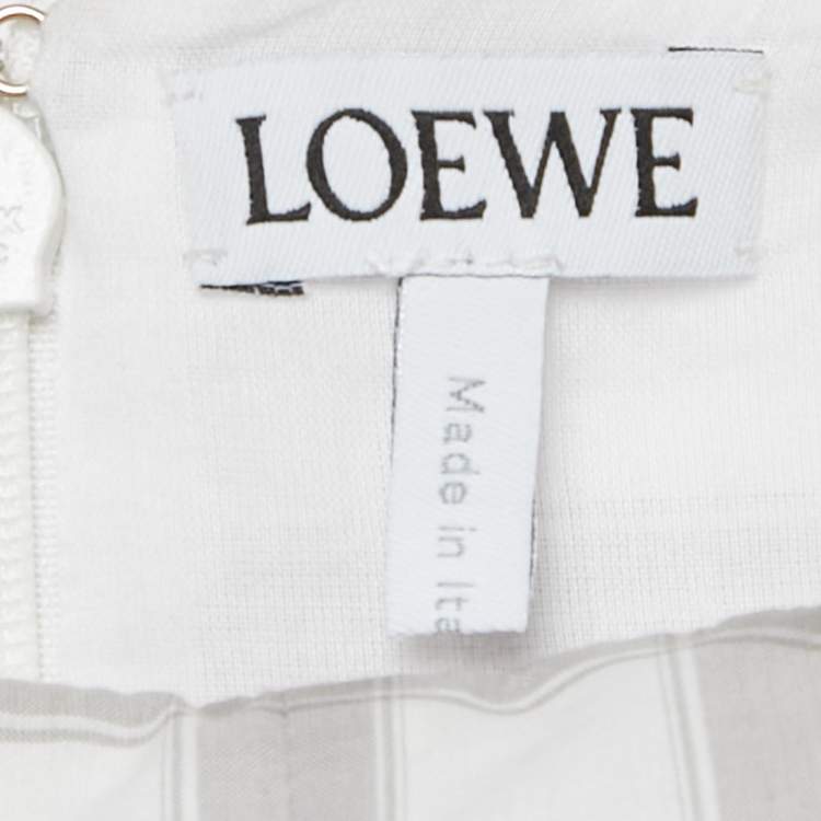 Pre Owned Loewe White /Grey Checkered Print Cotton Tiered Midi Skirt S