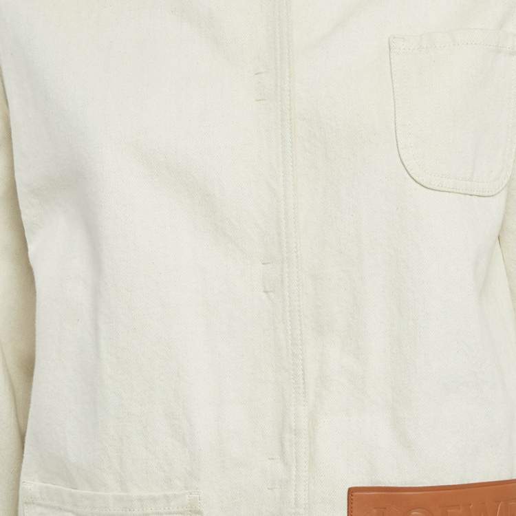Pre Owned Loewe Cream Denim Leather Trim Workwear Jacket XS