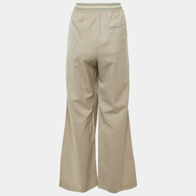 Pre Owned Loewe Beige Wool Logo Brand Wide Leg Trousers L