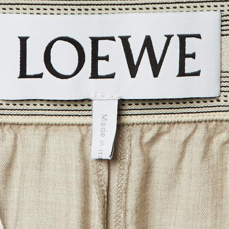 Pre Owned Loewe Beige Wool Logo Brand Wide Leg Trousers L