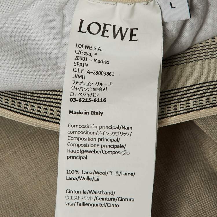 Pre Owned Loewe Beige Wool Logo Brand Wide Leg Trousers L