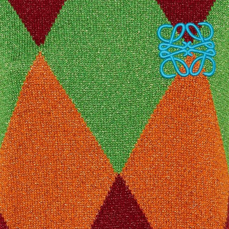 Pre Owned Loewe X Paula's Ibiza Red Argyle Lurex Knit Anagram Sweater Vest S