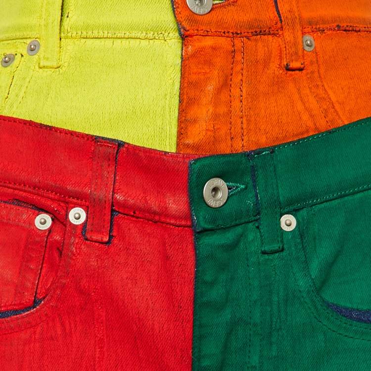 Pre Owned Loewe Multicolor Patchwork Denim Wide Leg Jeans M/Waist 30"