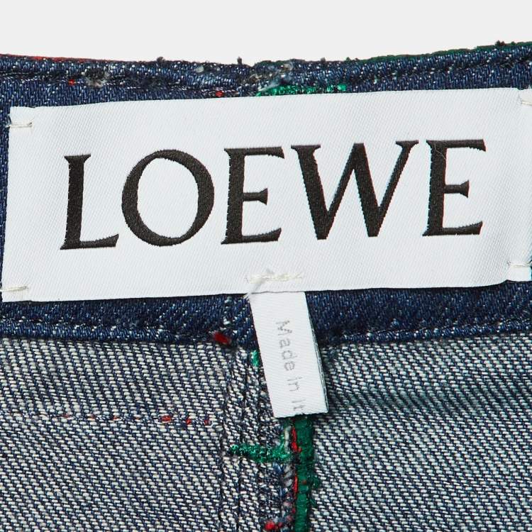 Pre Owned Loewe Multicolor Patchwork Denim Wide Leg Jeans M/Waist 30"