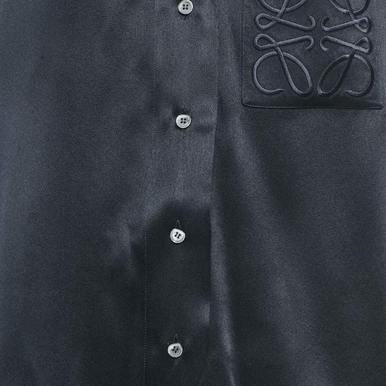 Pre Owned Loewe Black Satin Anagram Embroidered Set M/L 