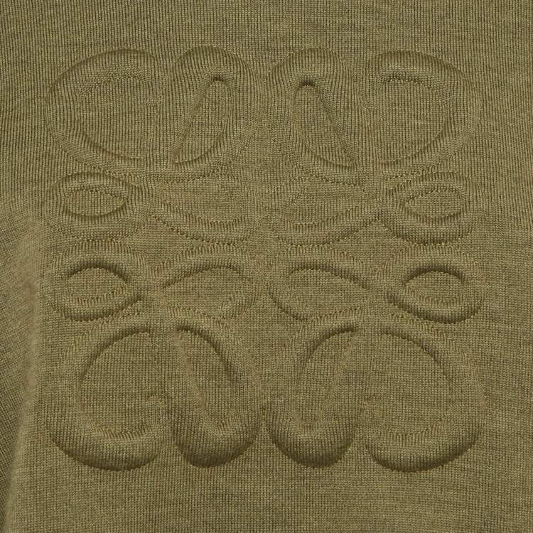 Pre Owned Loewe Green 3D Anagram Wool Knit Crop Sweater S