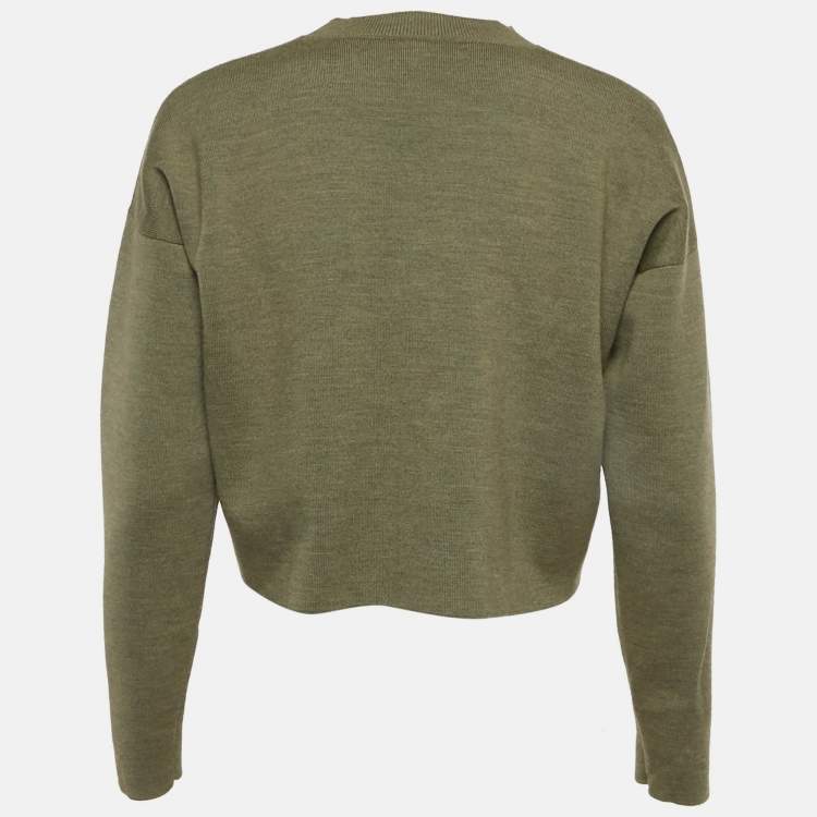 Pre Owned Loewe Green 3D Anagram Wool Knit Crop Sweater S