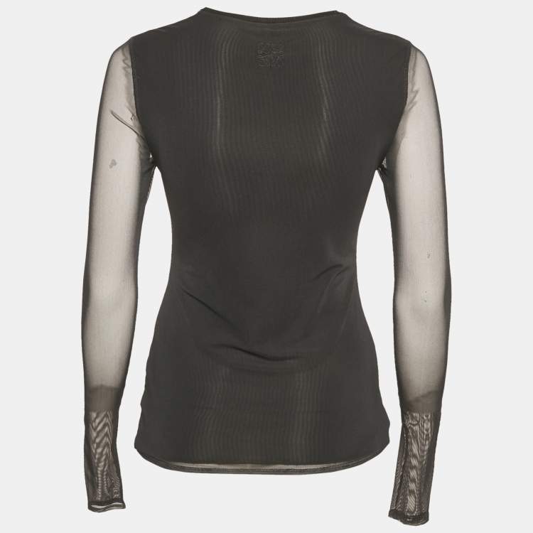 Pre Owned Loewe Black Mesh Anthurium Printed Full Sleeves Top S
