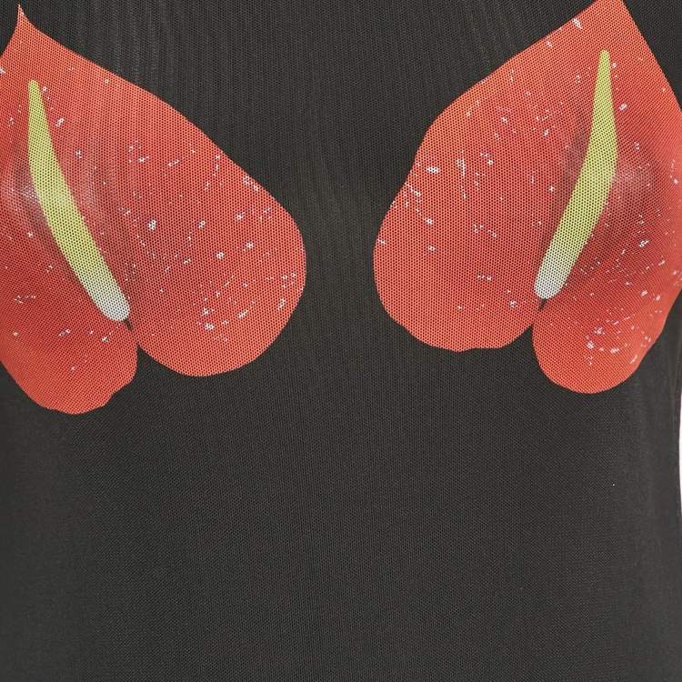 Pre Owned Loewe Black Mesh Anthurium Printed Full Sleeves Top S